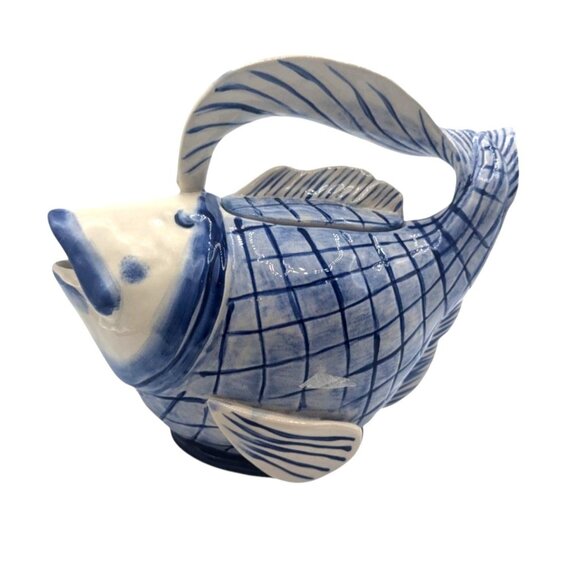 Blue Sky Ceramic Koi Fish Teapot By Diane Art Pottery Pitcher Glug Jug 10x8 - Picture 2 of 12